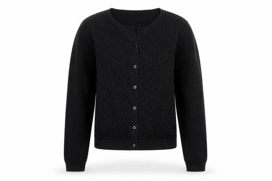 Front view of Nutmeg girls’ black cardigan 10-11 years cotton blend button jumper