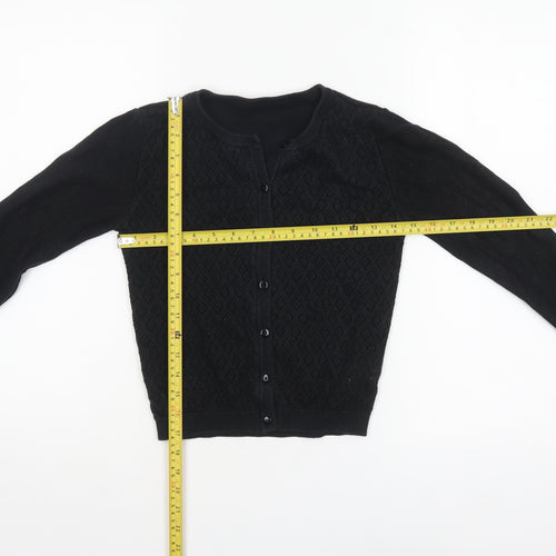 Nutmeg Girls Black Cardigan 10-11 Years Cotton Blend Button Jumper