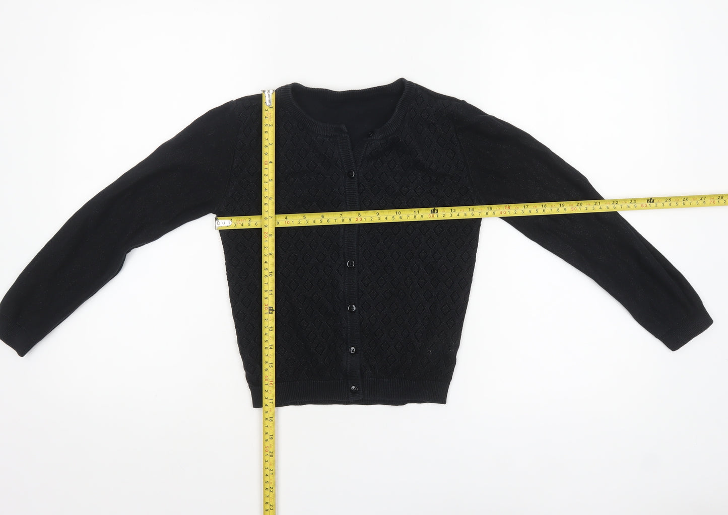 Nutmeg Girls Black Cardigan 10-11 Years Cotton Blend Button Jumper