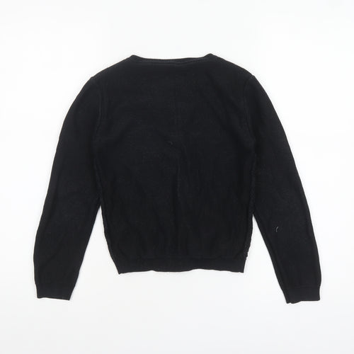 Nutmeg Girls Black Cardigan 10-11 Years Cotton Blend Button Jumper