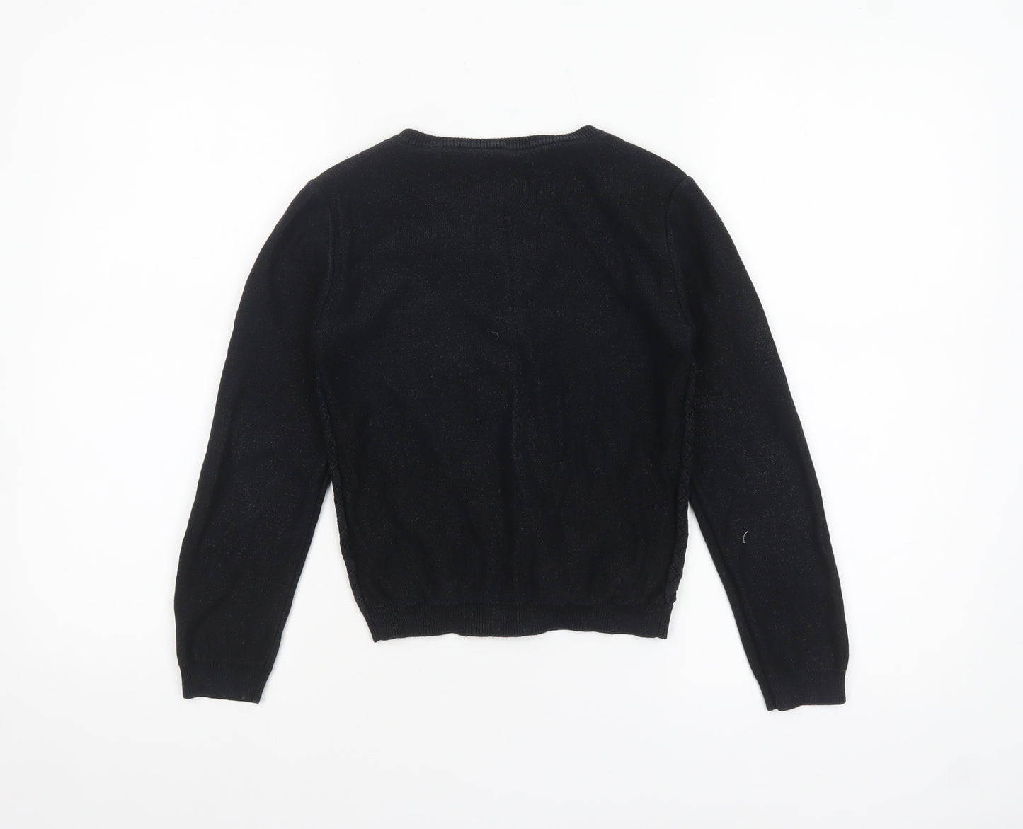 Nutmeg Girls Black Cardigan 10-11 Years Cotton Blend Button Jumper