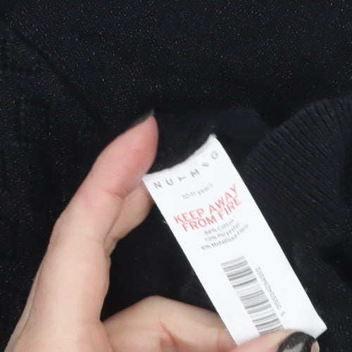 Nutmeg Girls Black Cardigan 10-11 Years Cotton Blend Button Jumper