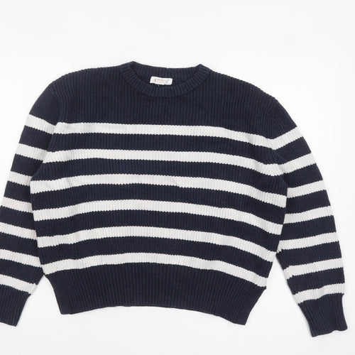 Finery Women Blue Striped Cotton Knit Jumper UK 10