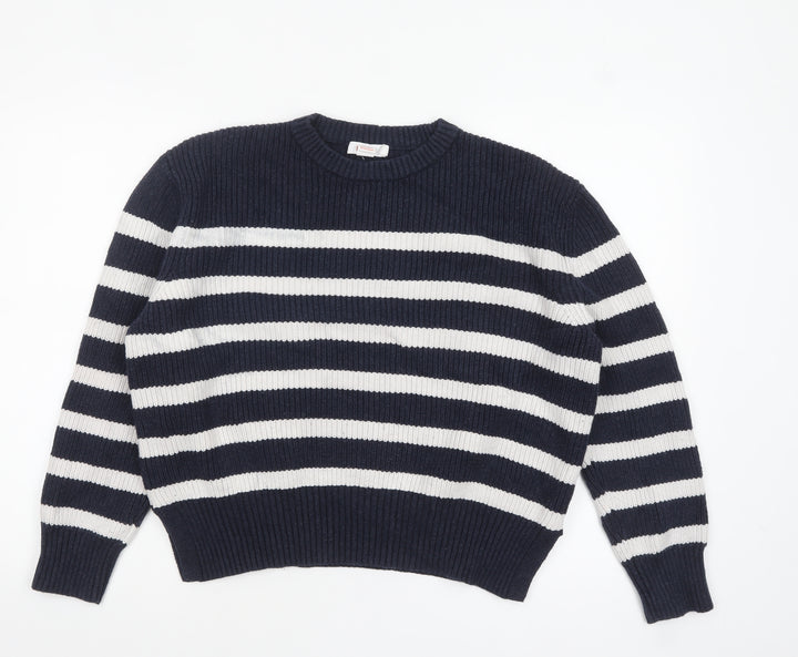 Finery Women Blue Striped Cotton Knit Jumper UK 10