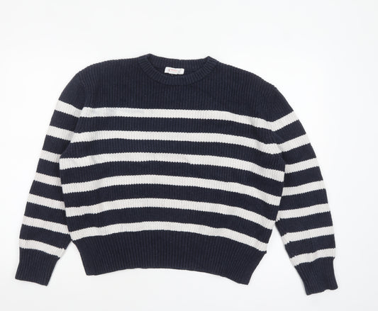 Finery Women Blue Striped Cotton Knit Jumper UK 10