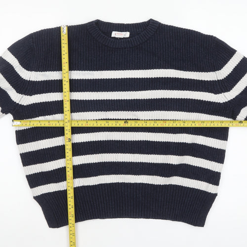 Finery Women Blue Striped Cotton Knit Jumper UK 10