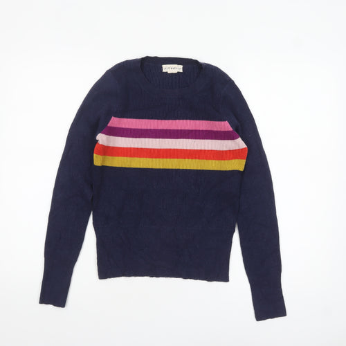 If It Were Me Womens Navy Striped Crew Neck Jumper Size M