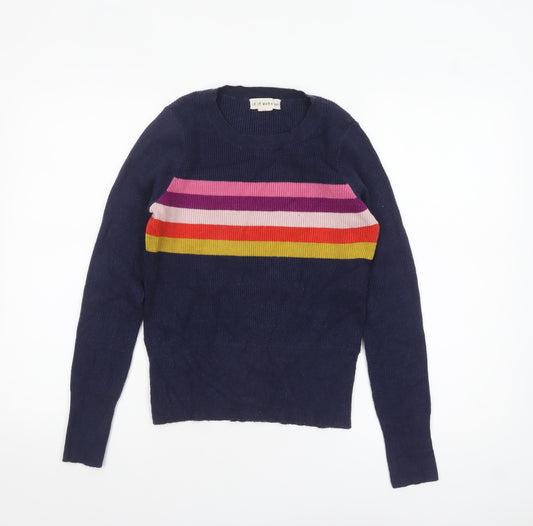 If It Were Me Womens Navy Striped Crew Neck Jumper Size M