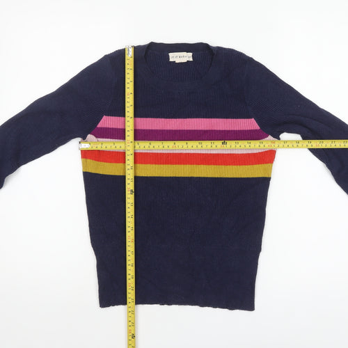 If It Were Me Womens Navy Striped Crew Neck Jumper Size M