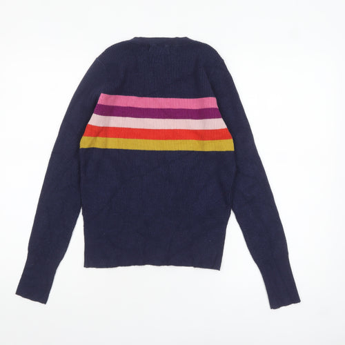 If It Were Me Womens Navy Striped Crew Neck Jumper Size M