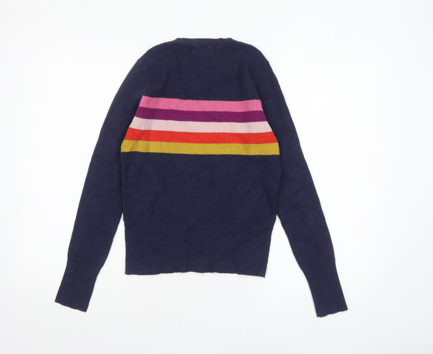 If It Were Me Womens Navy Striped Crew Neck Jumper Size M