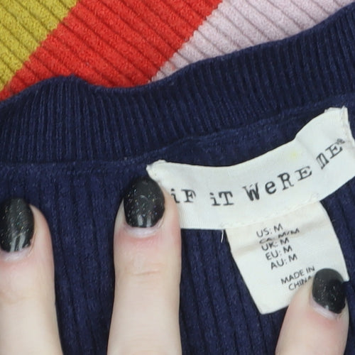 If It Were Me Womens Navy Striped Crew Neck Jumper Size M
