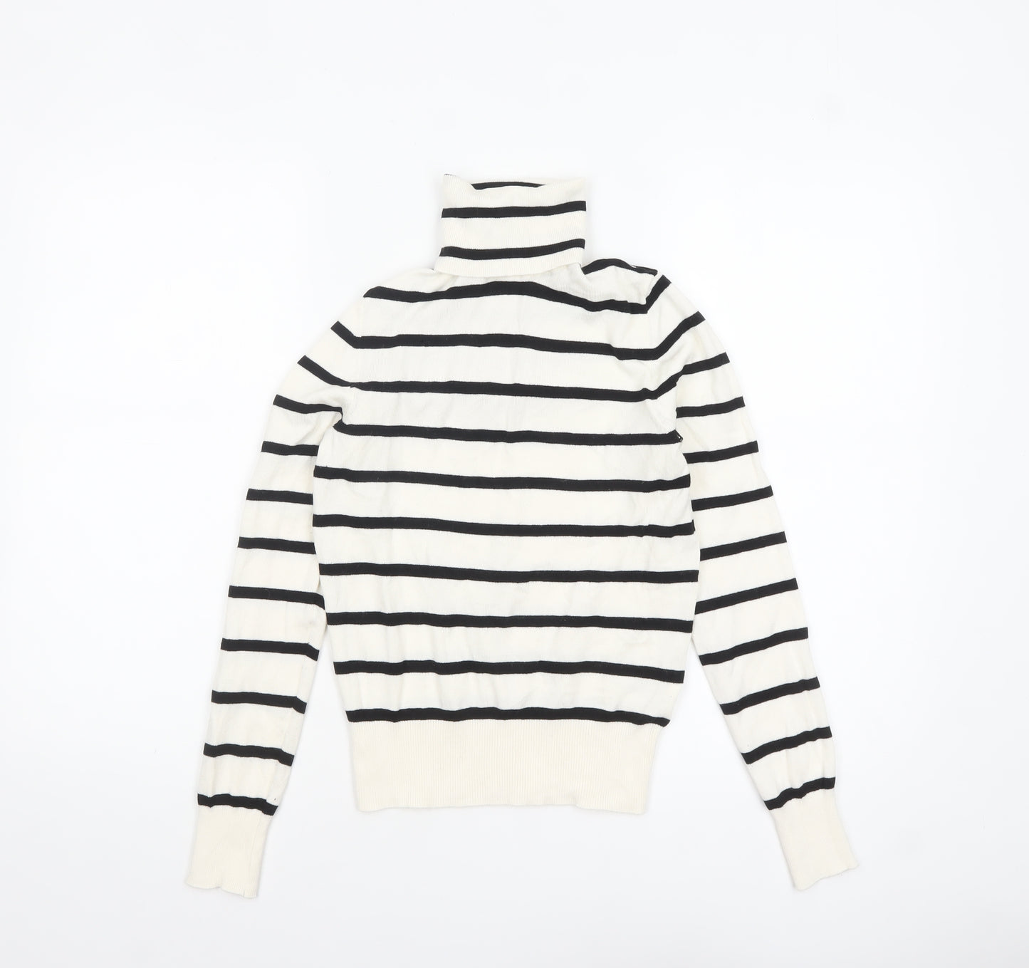 H&M Women's White Black Striped Roll Neck XS Pullover Jumper