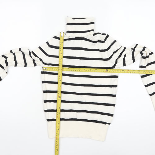 H&M Women's White Black Striped Roll Neck XS Pullover Jumper
