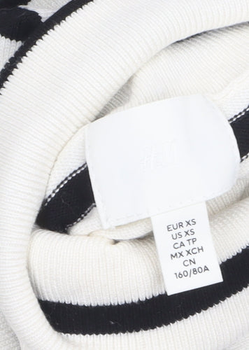 H&M Women's White Black Striped Roll Neck XS Pullover Jumper