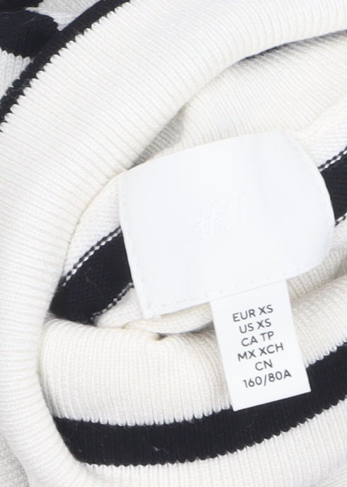 H&M Women's White Black Striped Roll Neck XS Pullover Jumper