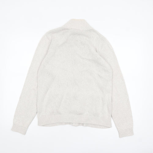Isle Essentials Women's Beige Cotton Full Zip Cable Knit Jumper Size M 14-16