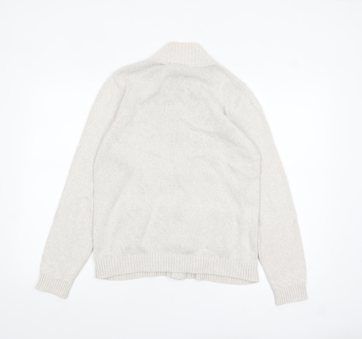 Isle Essentials Women's Beige Cotton Full Zip Cable Knit Jumper Size M 14-16