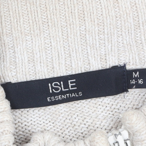 Isle Essentials Women's Beige Cotton Full Zip Cable Knit Jumper Size M 14-16