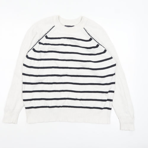Marks and Spencer Women’s White Striped Cotton Crew Neck Jumper M