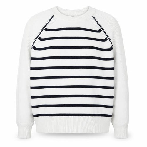 Marks and Spencer Women’s White Striped Cotton Crew Neck Jumper M