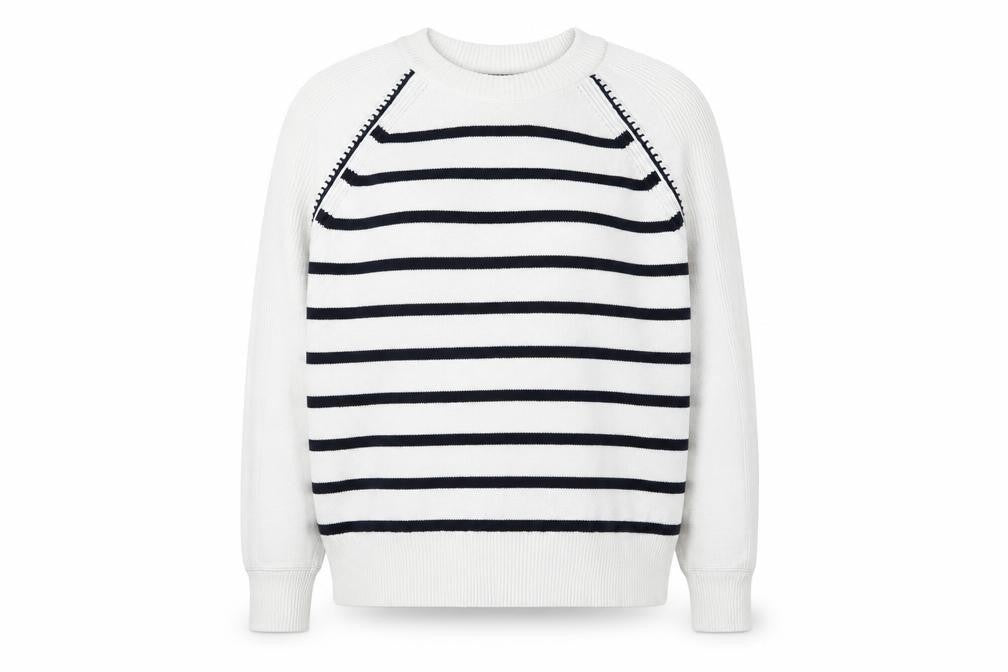 Marks and Spencer Women’s White Striped Cotton Crew Neck Jumper M