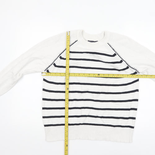 Marks and Spencer Women’s White Striped Cotton Crew Neck Jumper M