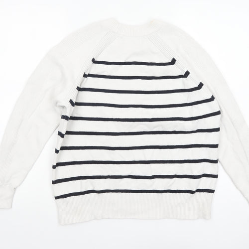 Marks and Spencer Women’s White Striped Cotton Crew Neck Jumper M