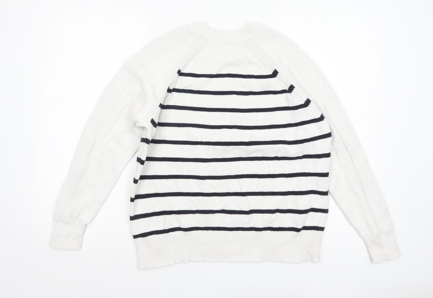 Marks and Spencer Women’s White Striped Cotton Crew Neck Jumper M