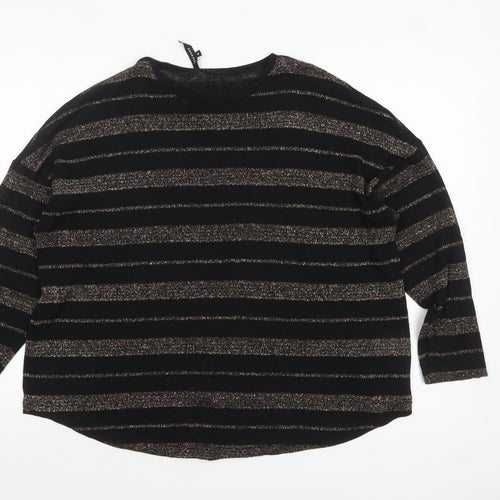 Peacocks Women’s Black Striped Crew Neck Long Sleeve Jumper Size 14