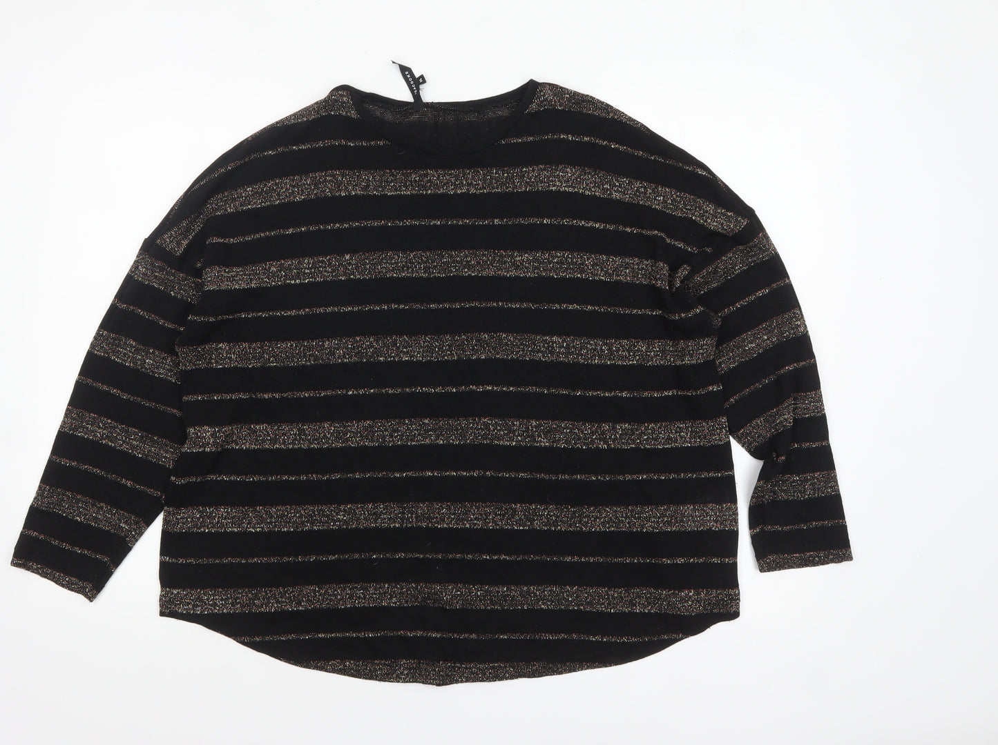 Peacocks Women’s Black Striped Crew Neck Long Sleeve Jumper Size 14