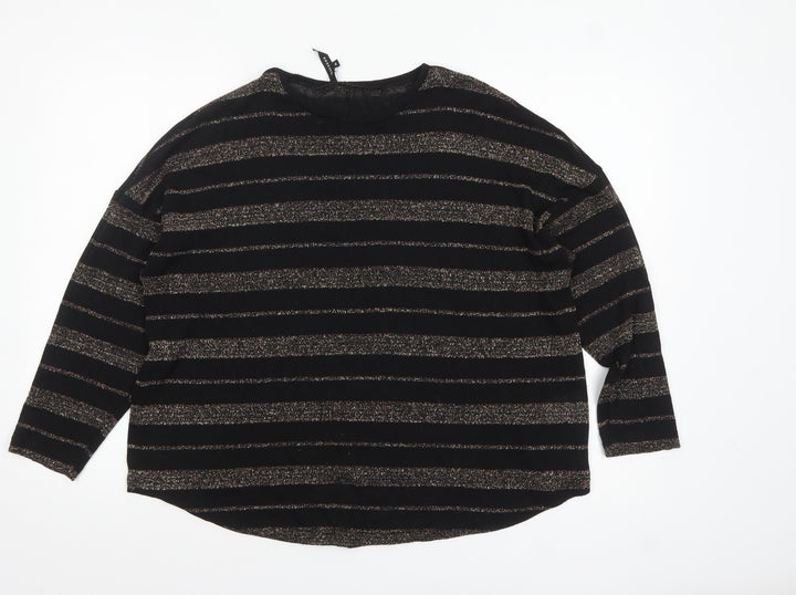 Peacocks Women’s Black Striped Crew Neck Long Sleeve Jumper Size 14