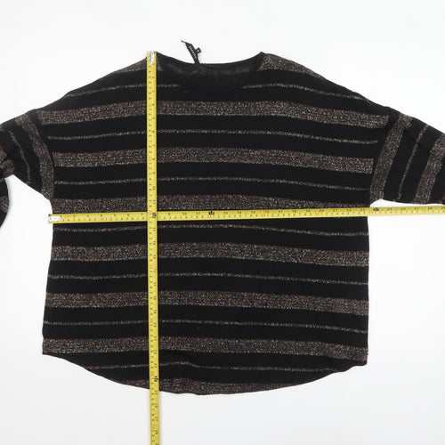 Peacocks Women’s Black Striped Crew Neck Long Sleeve Jumper Size 14