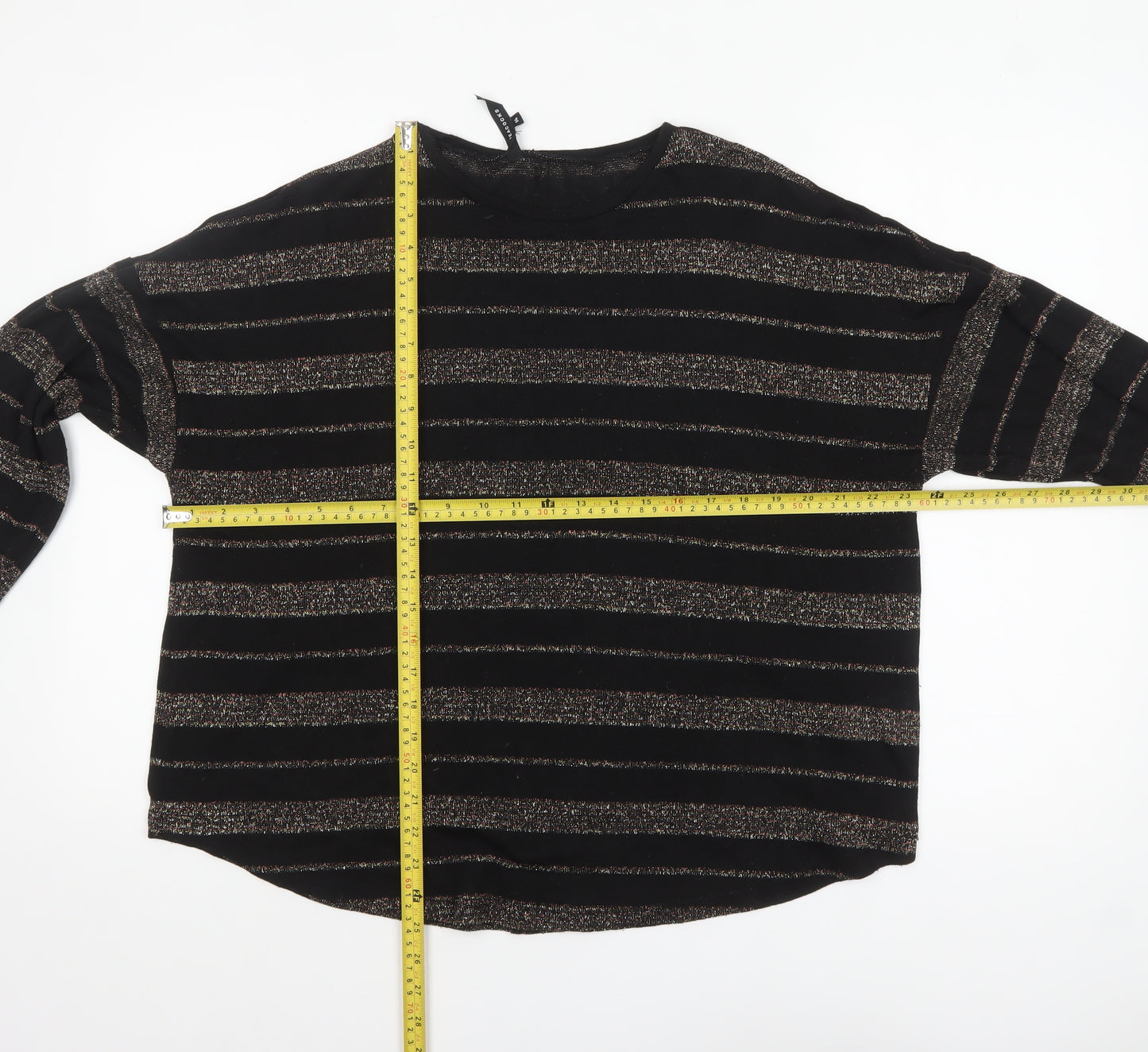 Peacocks Women’s Black Striped Crew Neck Long Sleeve Jumper Size 14