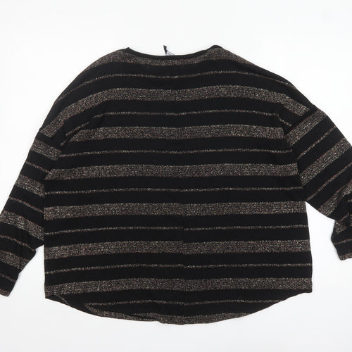 Peacocks Women’s Black Striped Crew Neck Long Sleeve Jumper Size 14