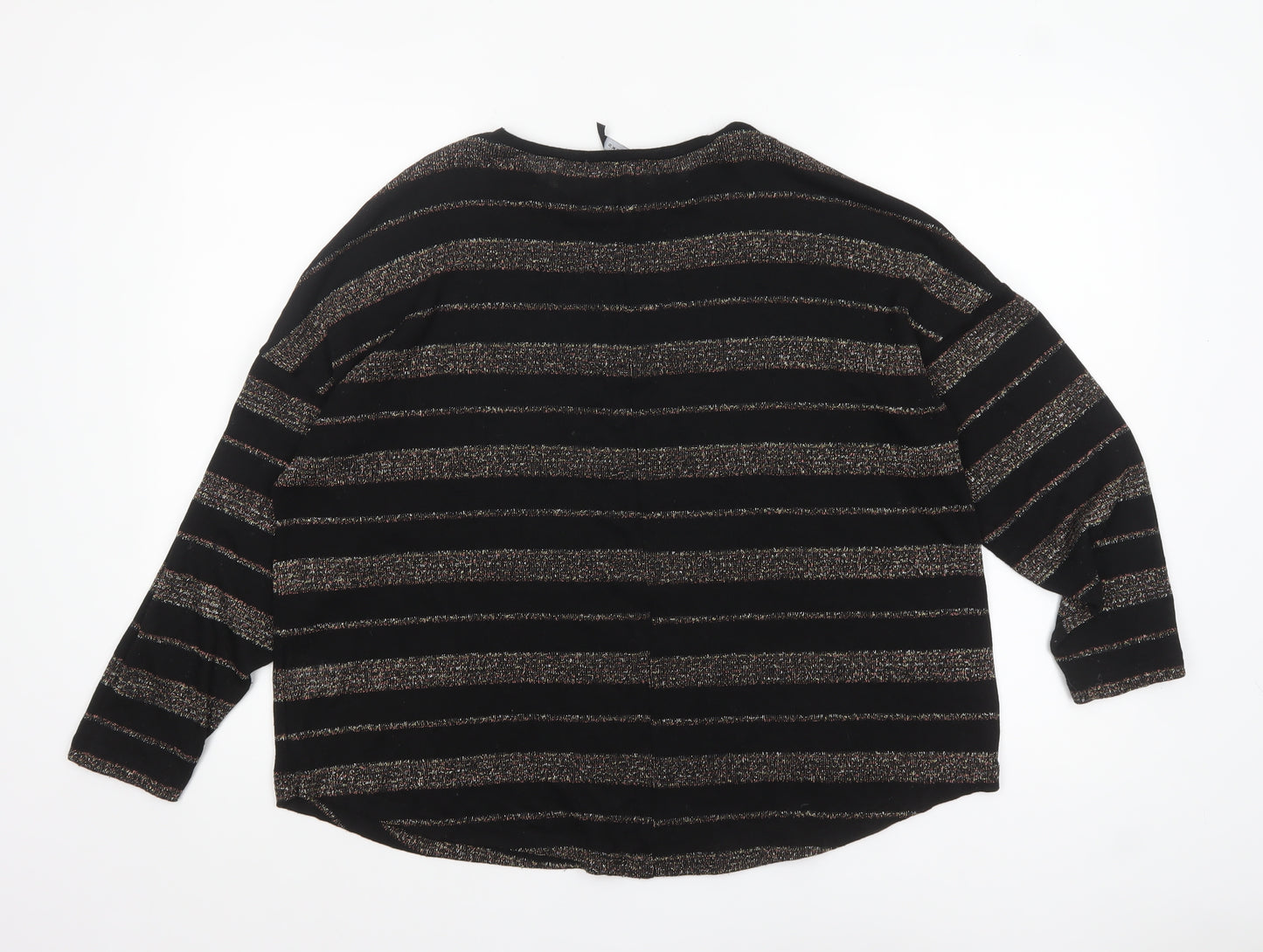 Peacocks Women’s Black Striped Crew Neck Long Sleeve Jumper Size 14