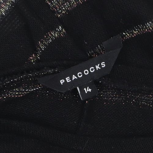 Peacocks Women’s Black Striped Crew Neck Long Sleeve Jumper Size 14