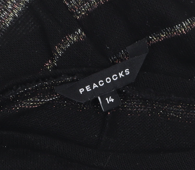 Peacocks Women’s Black Striped Crew Neck Long Sleeve Jumper Size 14