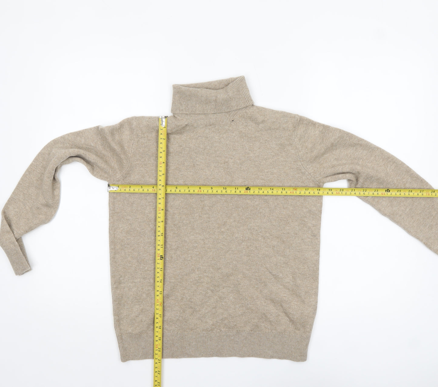 Marks and Spencer Women Beige Roll Neck Jumper XS Wool Blend