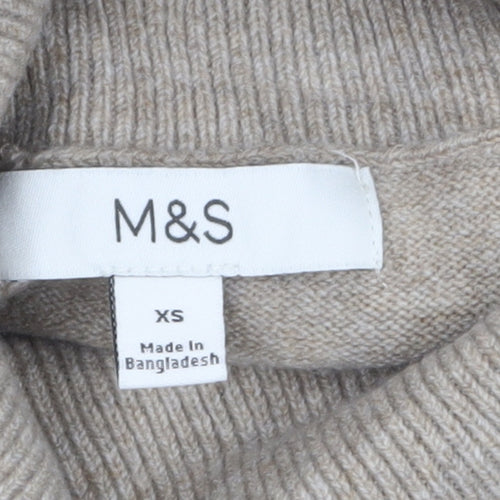 Marks and Spencer Women Beige Roll Neck Jumper XS Wool Blend