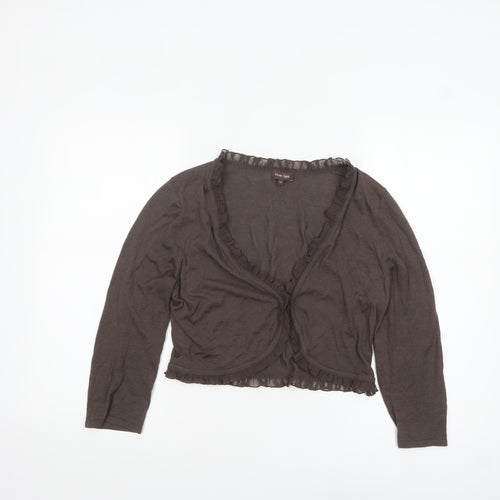 Phase Eight Women Brown Silk Cotton Ruffle Cardigan Size 14
