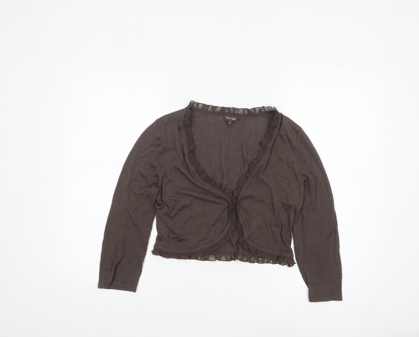 Phase Eight Women Brown Silk Cotton Ruffle Cardigan Size 14