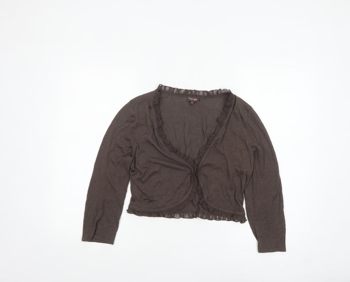 Phase Eight Women Brown Silk Cotton Ruffle Cardigan Size 14