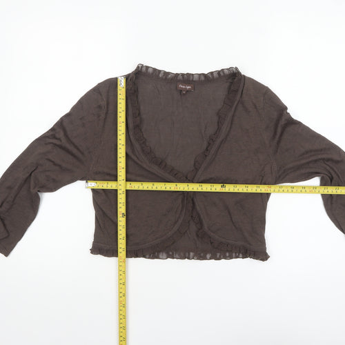 Phase Eight Women Brown Silk Cotton Ruffle Cardigan Size 14