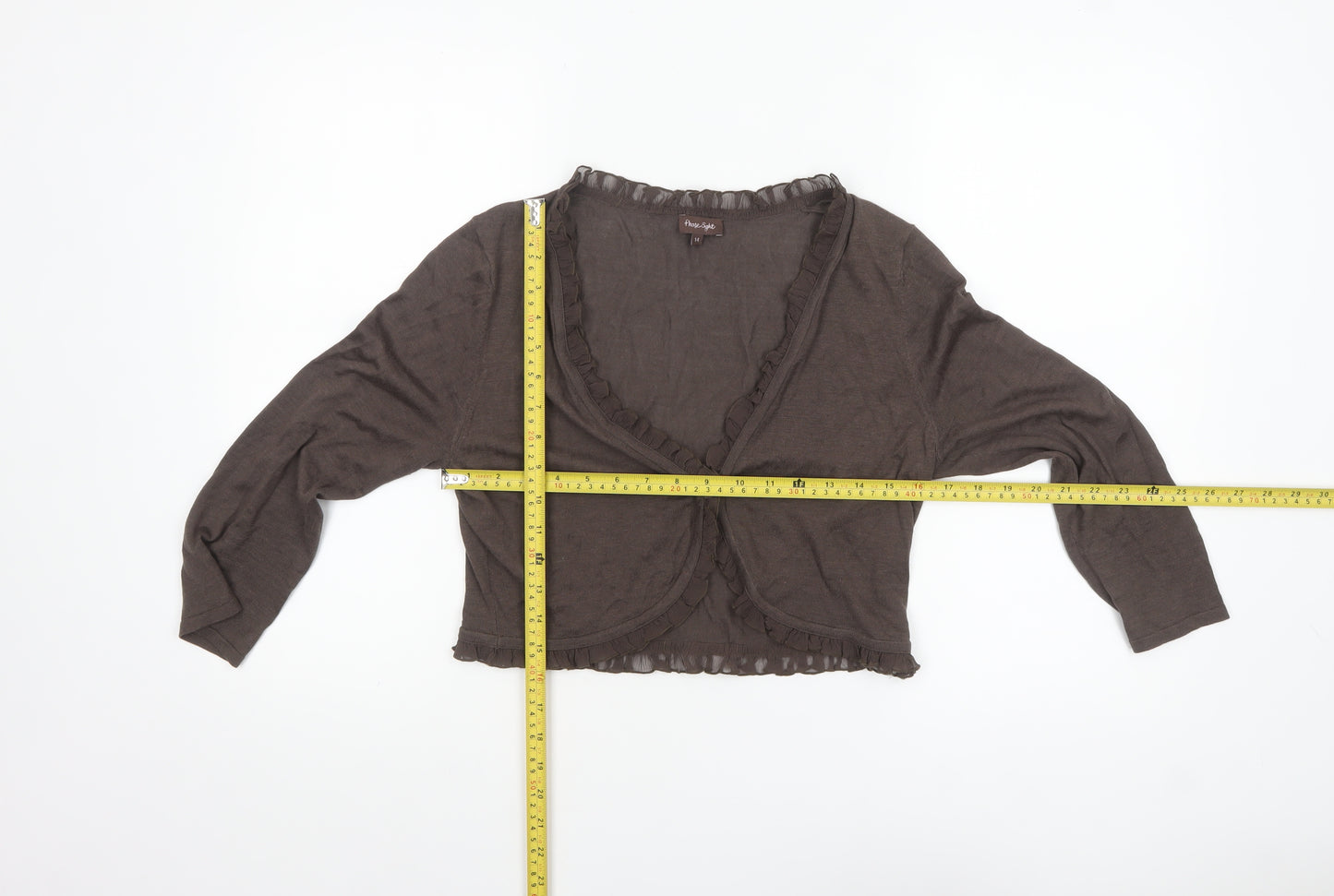 Phase Eight Women Brown Silk Cotton Ruffle Cardigan Size 14