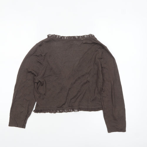 Phase Eight Women Brown Silk Cotton Ruffle Cardigan Size 14
