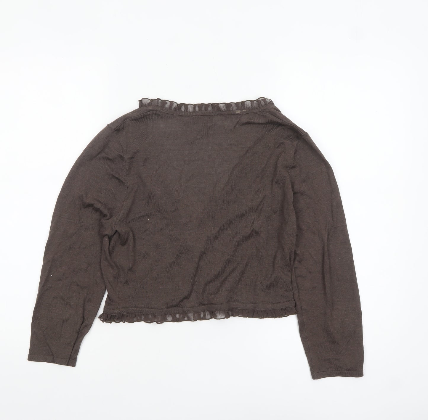 Phase Eight Women Brown Silk Cotton Ruffle Cardigan Size 14