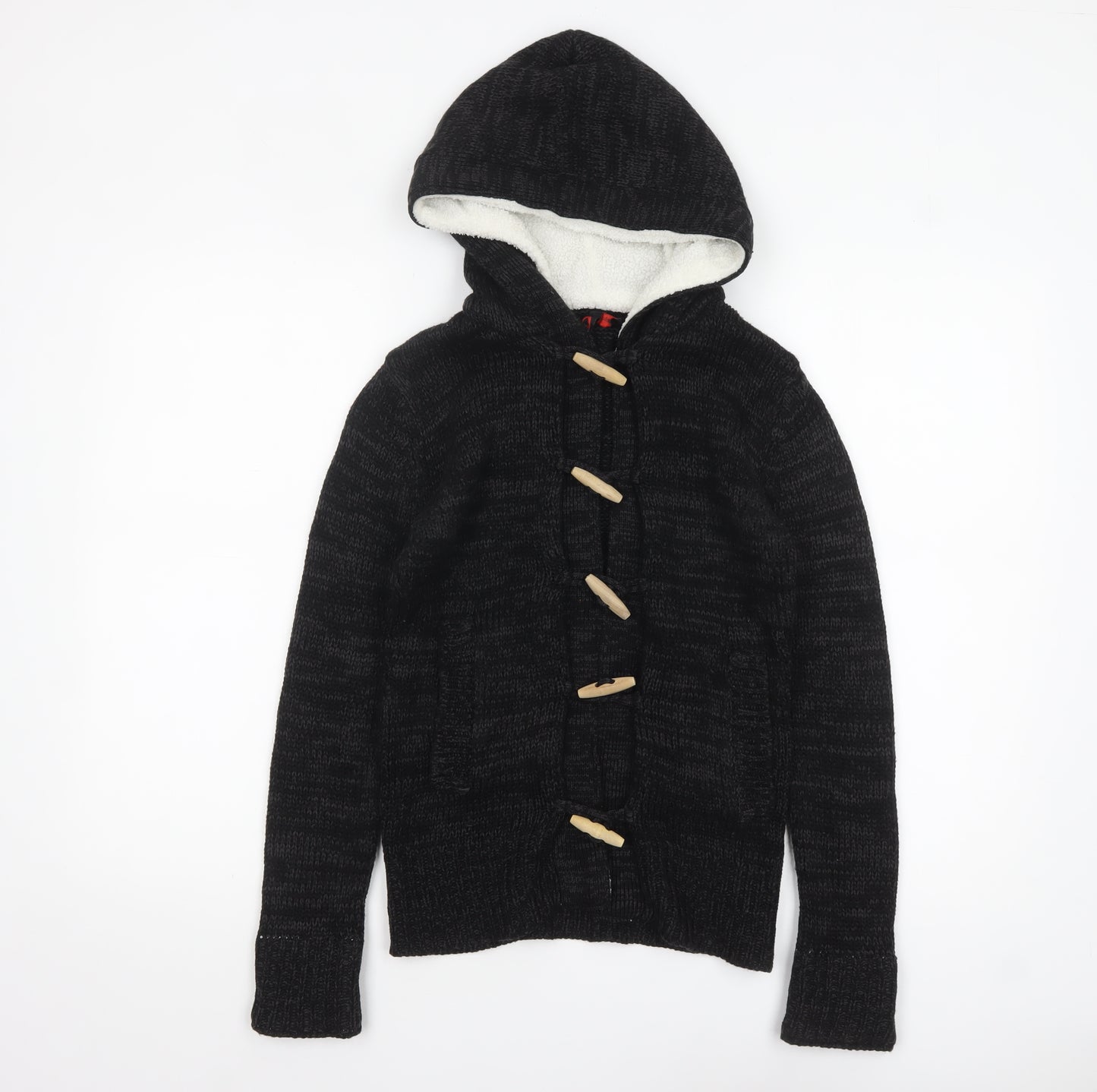 Yoki Women’s Black Hooded Knit Cardigan S Long Sleeve Toggle
