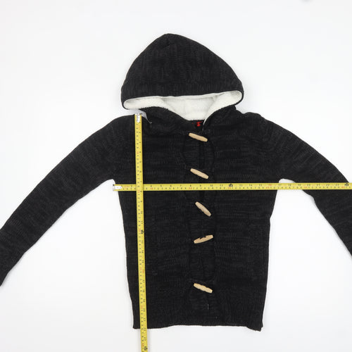 Yoki Women’s Black Hooded Knit Cardigan S Long Sleeve Toggle