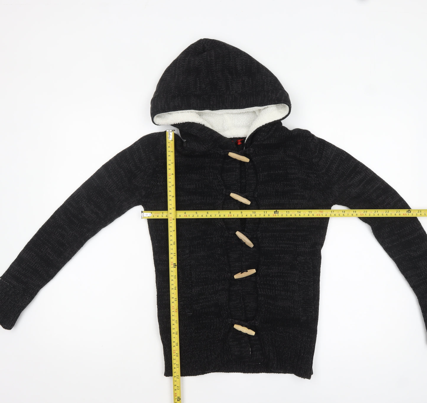 Yoki Women’s Black Hooded Knit Cardigan S Long Sleeve Toggle